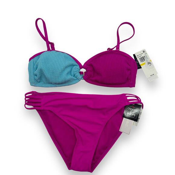 NEW Salt + Cove Macy's Bikini Size Medium Pink Blue Ribbed Colorblock Hipster - Picture 5 of 12